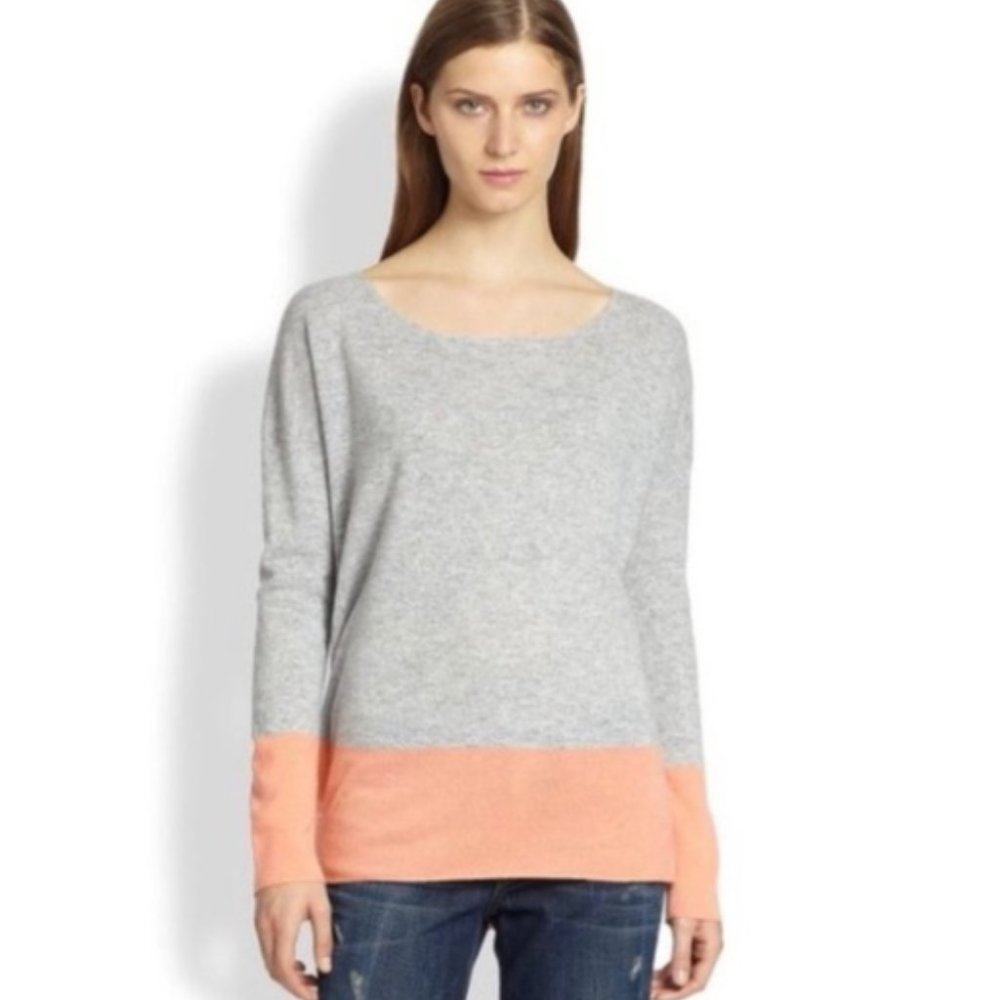 Vince Cashmere Sweater - Gray with Orange Sleeves